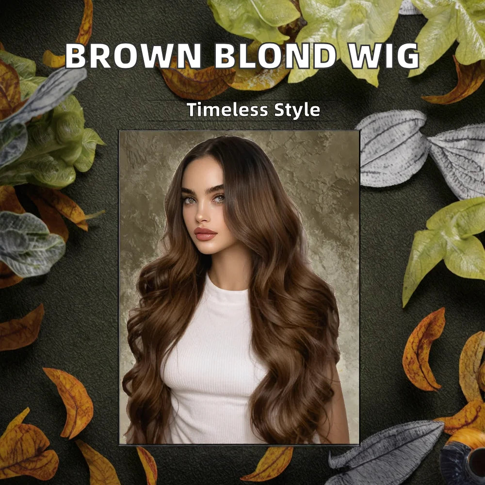 Women's 13*6 Lace Front Synthetic Wig Brown/Blond Long Water Wave Heat Resistant High Temperature Fiber Synthetic Hair Material