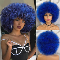 Short Hair Afro Kinky Curly Wigs With Bangs for Black Women African Synthetic Ombre Glueless Cosplay Natural Blonde Red Blue Wig