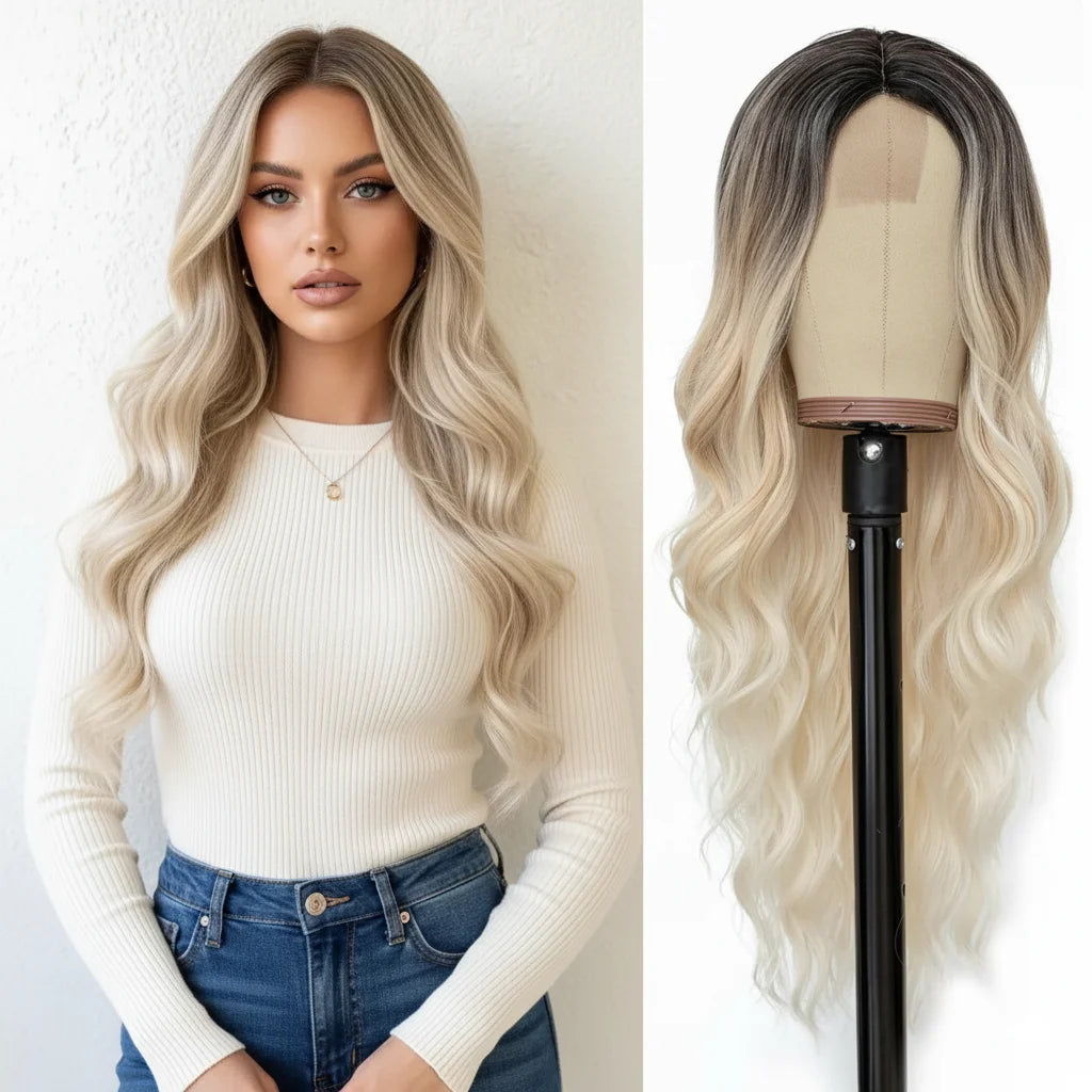 13x4 HD Lace Front Wig 26 Inch Heat Resistant Synthetic Wig - Middle Part Long Curly Hair for Women, Daily Use & Party Wear
