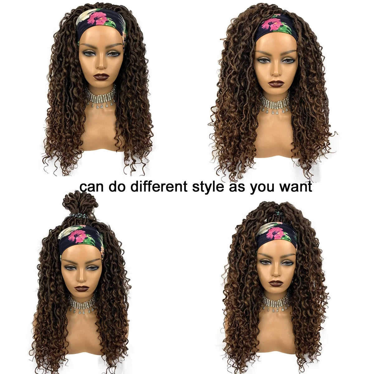 Long Headband Synthetic Braided Wigs With Curly Faux Locs Crochet Braiding Hair Dreadlocks Wrap Wigs for Black Women