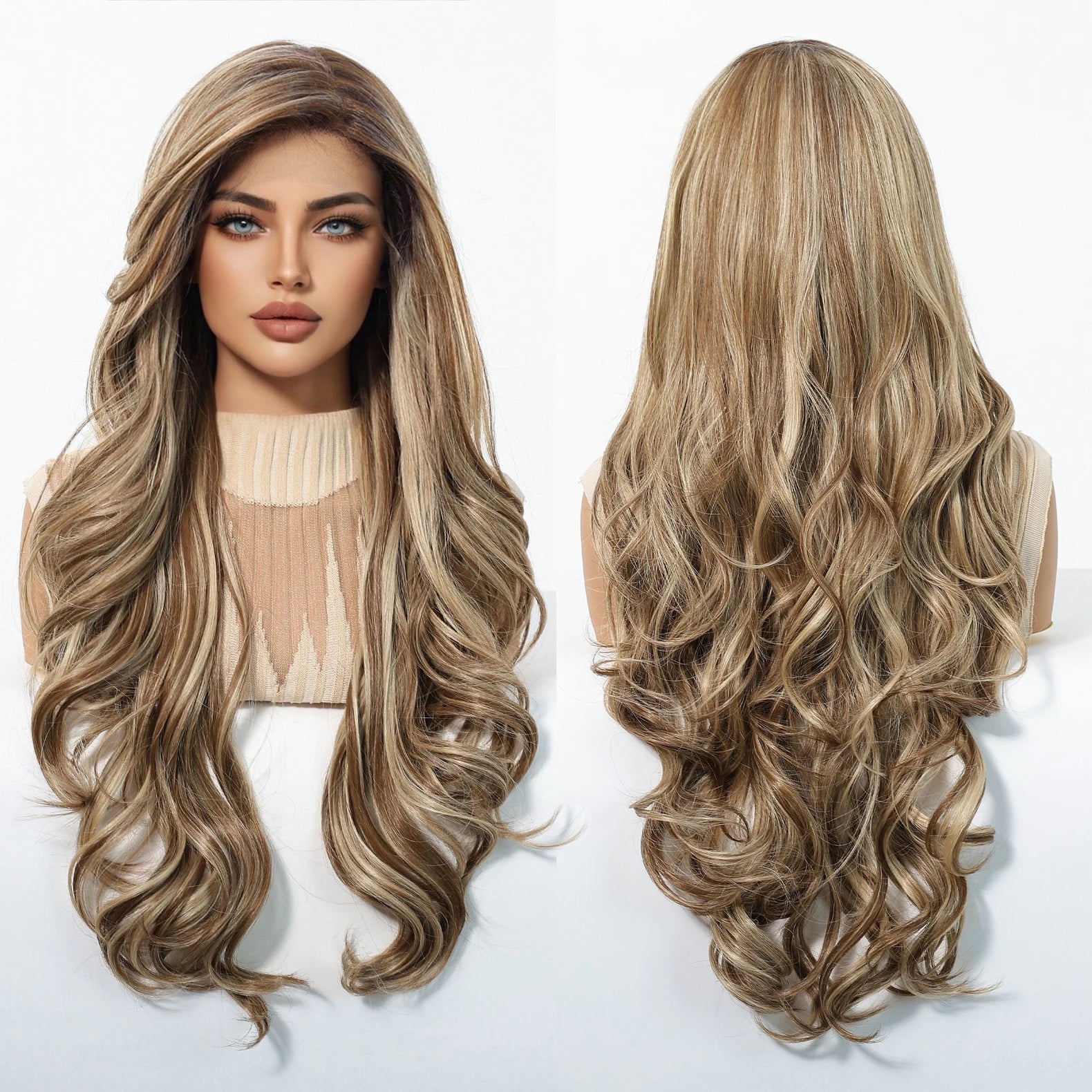13*6 HD Lace Wig Synthetic Future Fiber Soft Wig Long Straight Mixed 180% Density Ombre Blonde Mixed Multi-Color Stripes