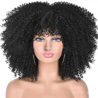 Cheap Price Afro Kinky Curly Bob Wig With Bangs Machine Made Wigs for Black Women Brazilian Curly Synthetic Hair Wigs