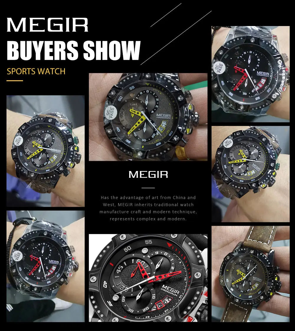 MEGIR Casual Watch Men Top Brand Luxury Chronograph Quartz Wristwatch Leather Strap Army Sport Watches Relogios Masculio 2130