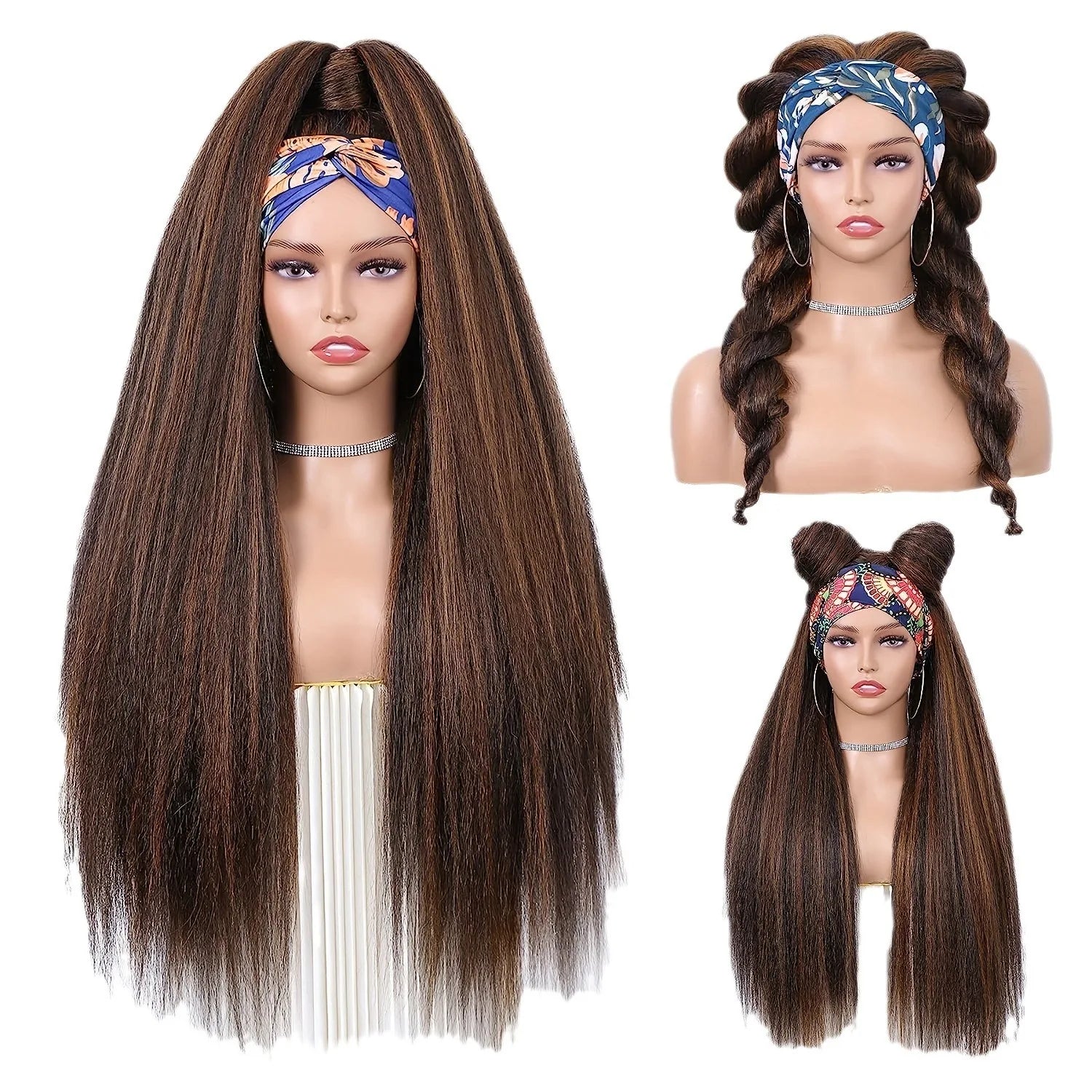 26Inch YaKi Straight Headband Wigs for Black Woman Glueless Headband Wig Synthetic Wig Heat Resistant for Women Hair