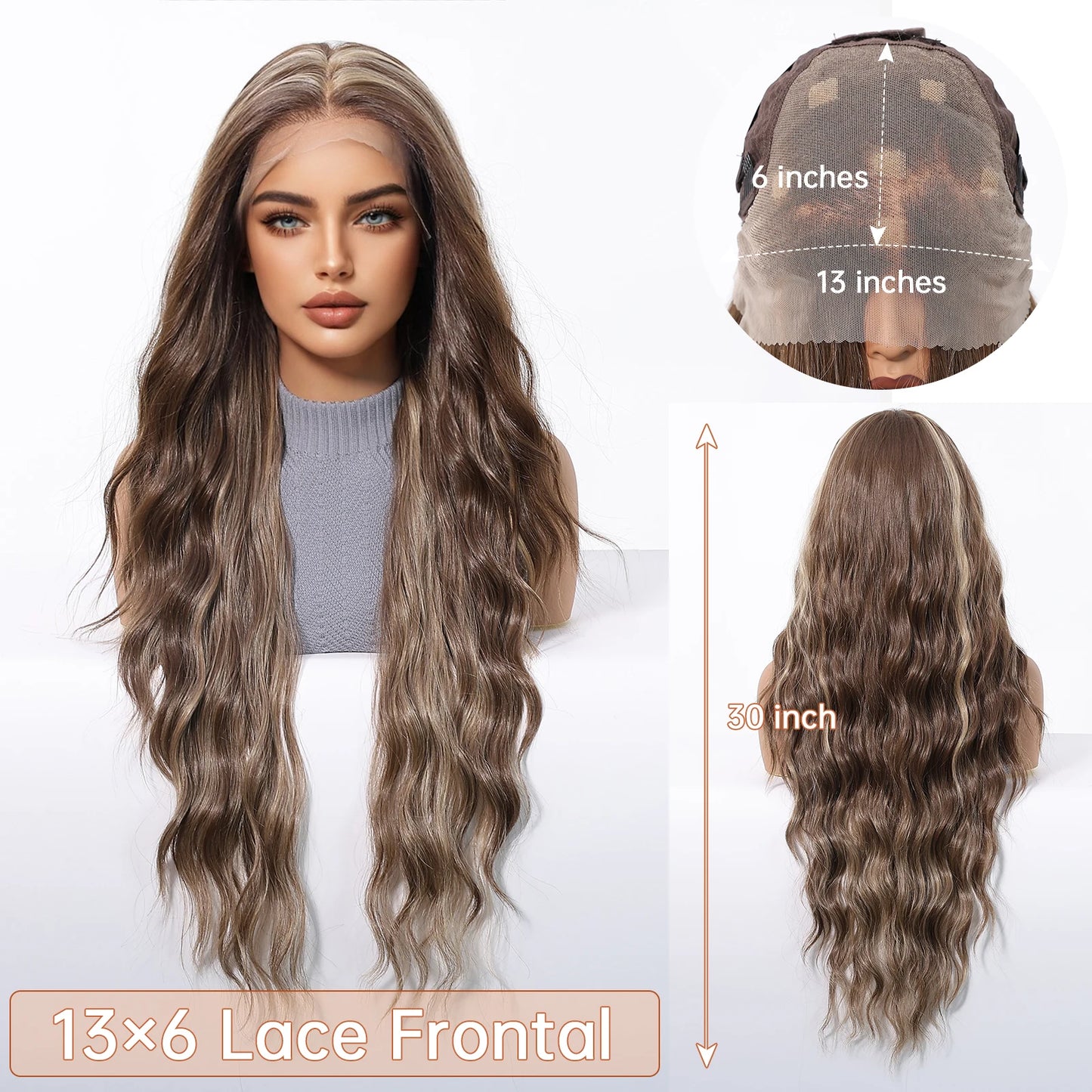 13*6 HD Lace Wig Synthetic Future Fiber Soft Wig Long Straight Mixed 180% Density Ombre Blonde Mixed Multi-Color Stripes
