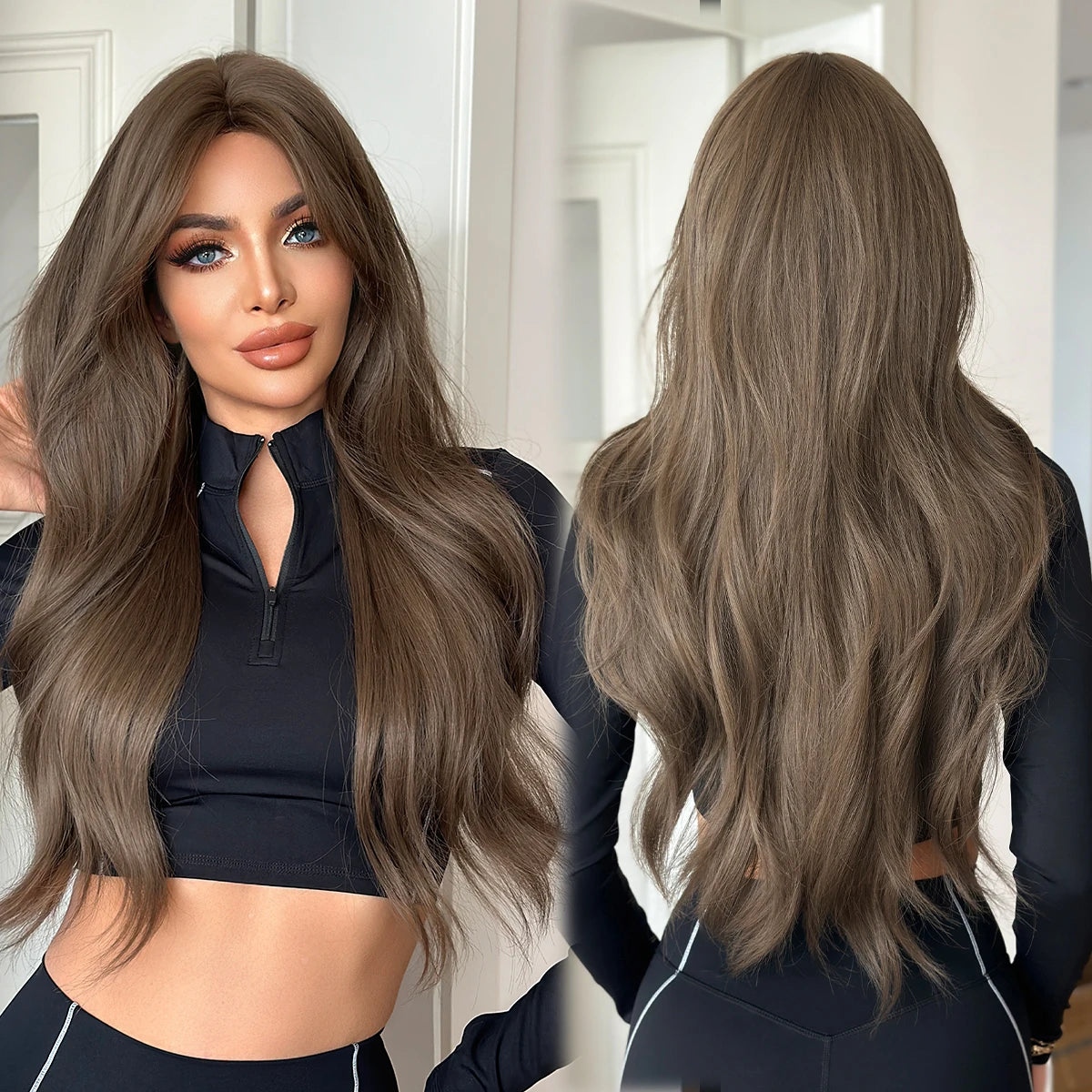 30 Inch Extra Long Brown Curly Middle Parted Synthetic Matte Hair Wig for Women Heat Resistant   Temu Hot Sale