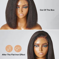 Factory Wholesale Yaki Kinky Straight Black Glueless Lace Front Short Synthetic Hair Wigs for Afro Black Women