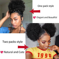 Fujia Synthetic Curly Hair Ponytail African American Short Afro Kinky Curly Wrap Drawstring Puff Ponytail Hair Extensions Wig