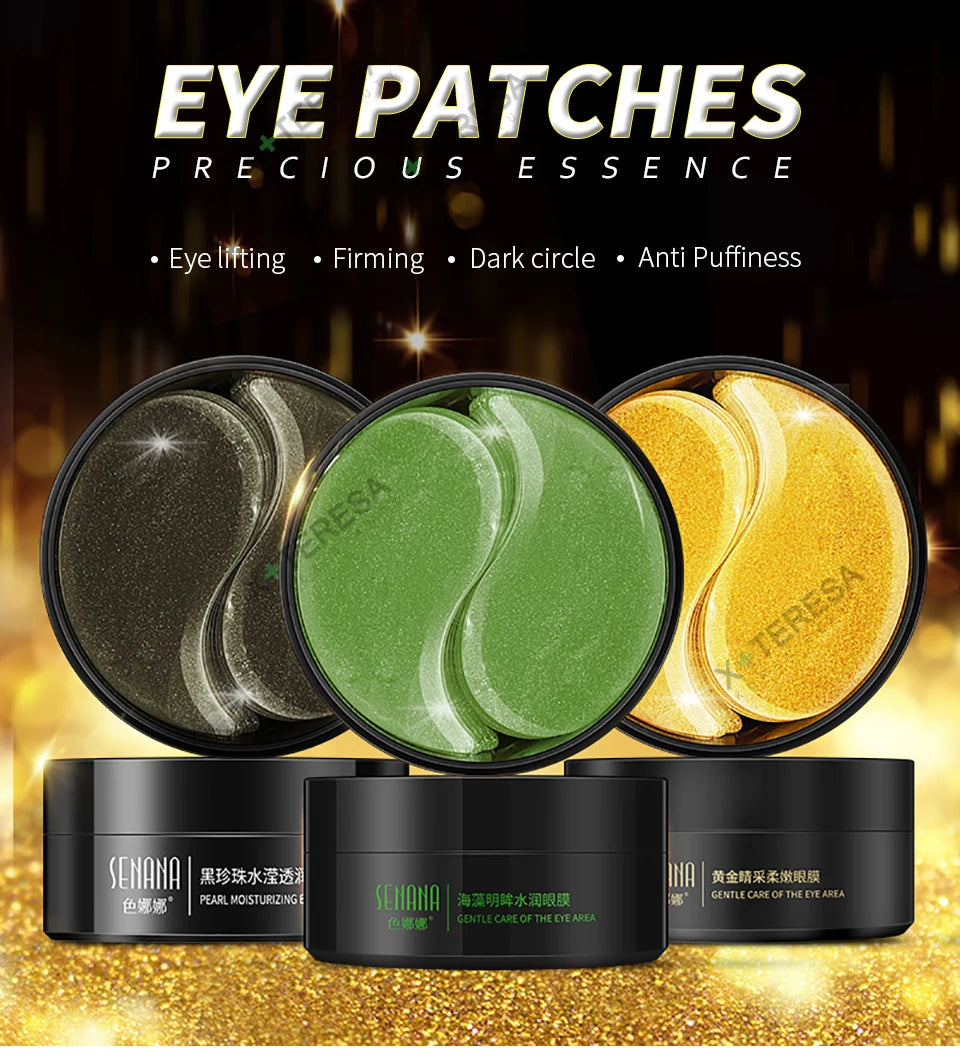24K Gold Eye Patches Korean Collagen Firming Tender Eye Care Hydrogel Relax Seaweed Green Eyes Mask Moisturizing Hydrating