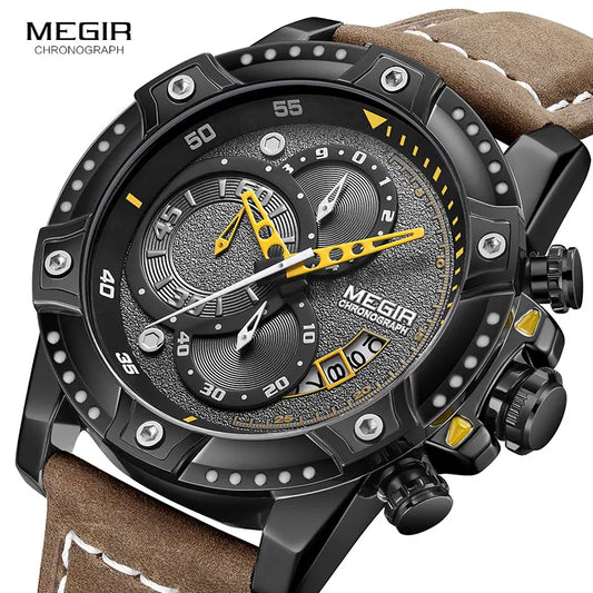 MEGIR Casual Watch Men Top Brand Luxury Chronograph Quartz Wristwatch Leather Strap Army Sport Watches Relogios Masculio 2130