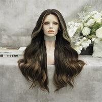 Ombre Ash Blond Premium Synthetic Wigs Wholesale Not Shiny Matte Luxury Heat Resistant Synthetic Lace Front Wig for Women