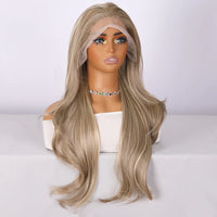 2025 New Fashion 13*4 Front Lace Wig Brown Gold Highlights Gradient Curly Hair Daily Wear & Party SM9228M