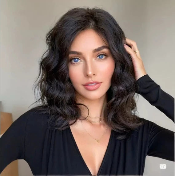 Dark Brown Water Wigs for Women Wavy Middle Part Synthetic Medium Shoulder Length Wig Soft Natural Looking Hair Wig