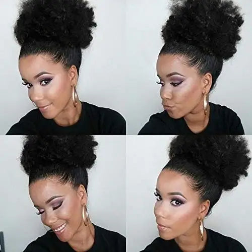 Fujia Synthetic Curly Hair Ponytail African American Short Afro Kinky Curly Wrap Drawstring Puff Ponytail Hair Extensions Wig