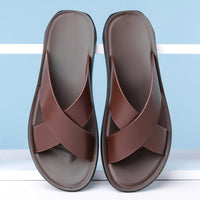 2025 Summer New Men's Slippers Fashion Leather Casual Slipper Outdoor Non Slip Flat Beach Sandals for Men Designer Male Shoes