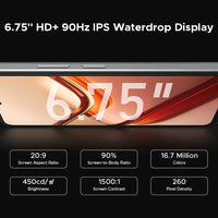 【Brand+】Global Version DOOGEE Note 58 8GB RAM 128GB ROM 6.75" HD+ 90Hz IPS Screen 6250mAh Large battery NFC Android 15