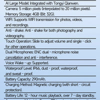 AI Smart Glasses 5 Million Pixels Recording Videos Photo Recognition Answer Translation 290mAh IP66 Waterproof Bluetooth Glasses