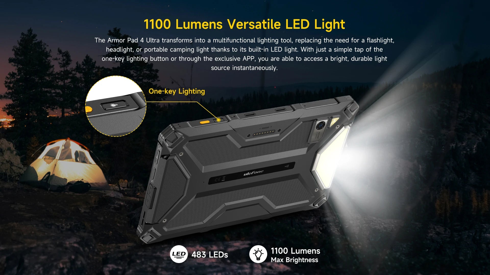 5G Rugged Tablet Ulefone Armor Pad 4 Ultra IP68/IP69K LED Light 11800mAh Battery,fast charging 16GB+256GB 50MP