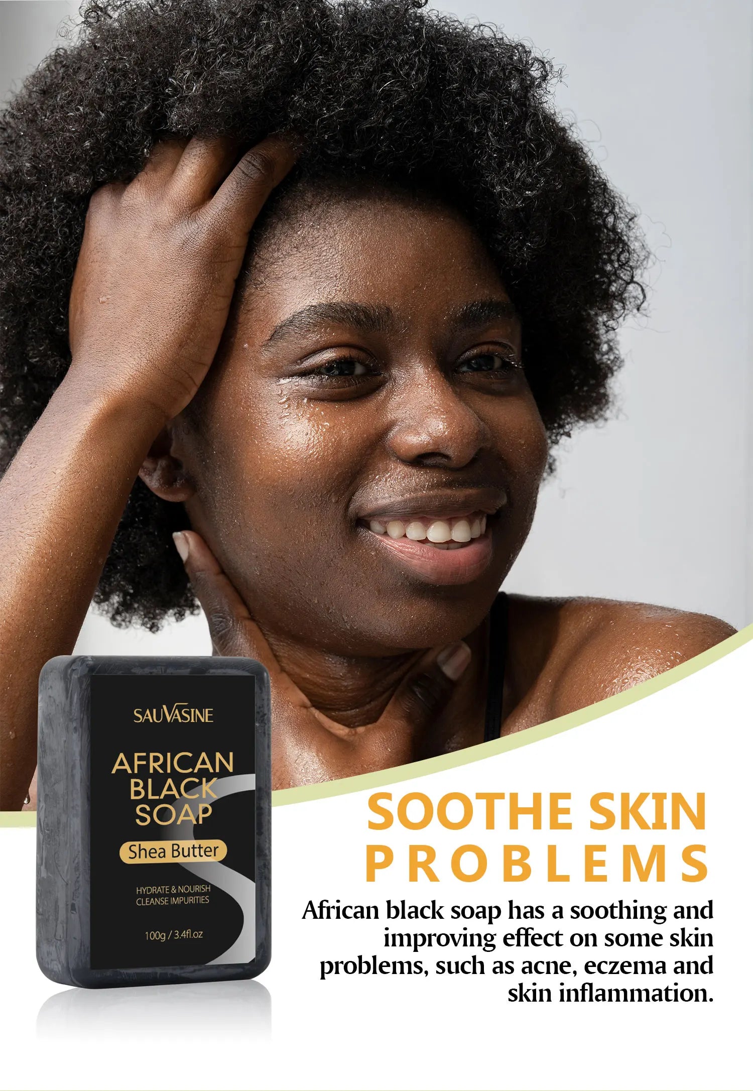 100g AFRICAN BLACK SOAP Shea Butter Bar Moisturizing Acne Treatment Cleanser for Clear Skin Care Deep Cleaning Glowing