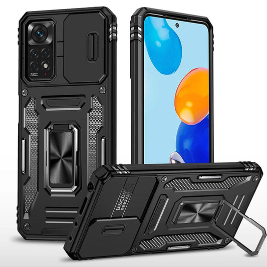 Armor Shockproof Case For Xiaomi Redmi Note 11S 11 Pro 5G Global Magnetic Metal Holder Slide Push Window Protection Back Cover