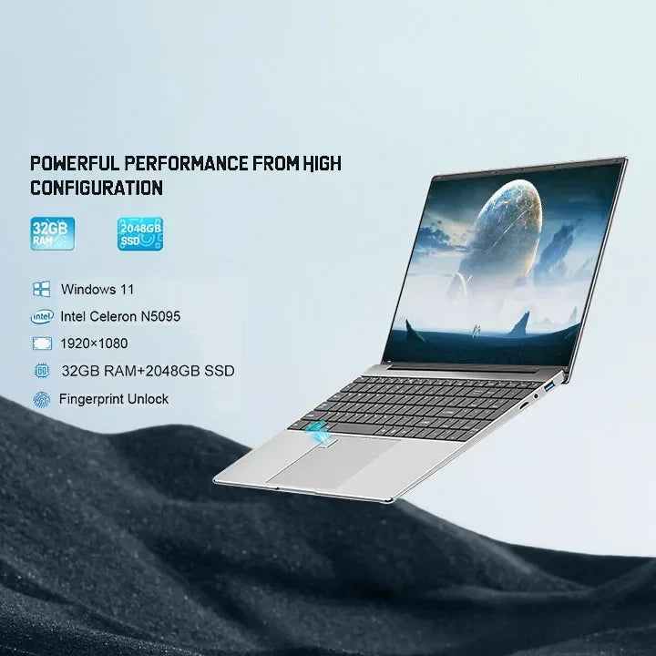 15.6"Laptop Intel Celeron N5095 notebook gamer 32GB RAM 2TB SSD Office Study PC Computer Windows 11 1920*1080 Resolution