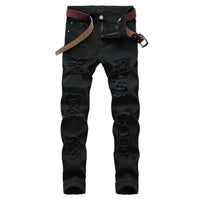 2025 Hole Denim Pants Men's Tide Brand Ruined Hole Jeans Solid Slim All-match High Street Hip Hop Trousers Red White Large Size