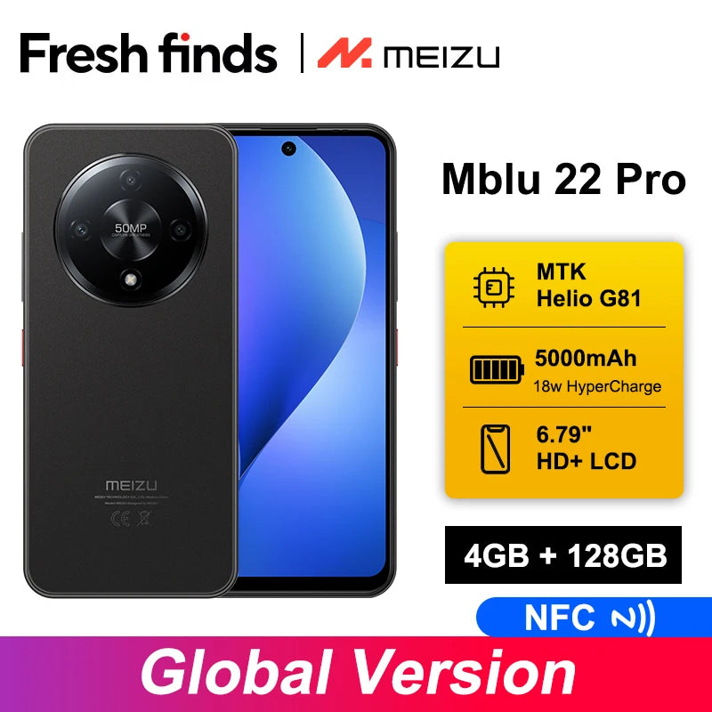 2025 New Global Version Meizu Mblu 22 Pro Smartphone 50MP Main Camera 120Hz 6.79'' LCD 5000mAh Battery 18W Fast ChargerNFC