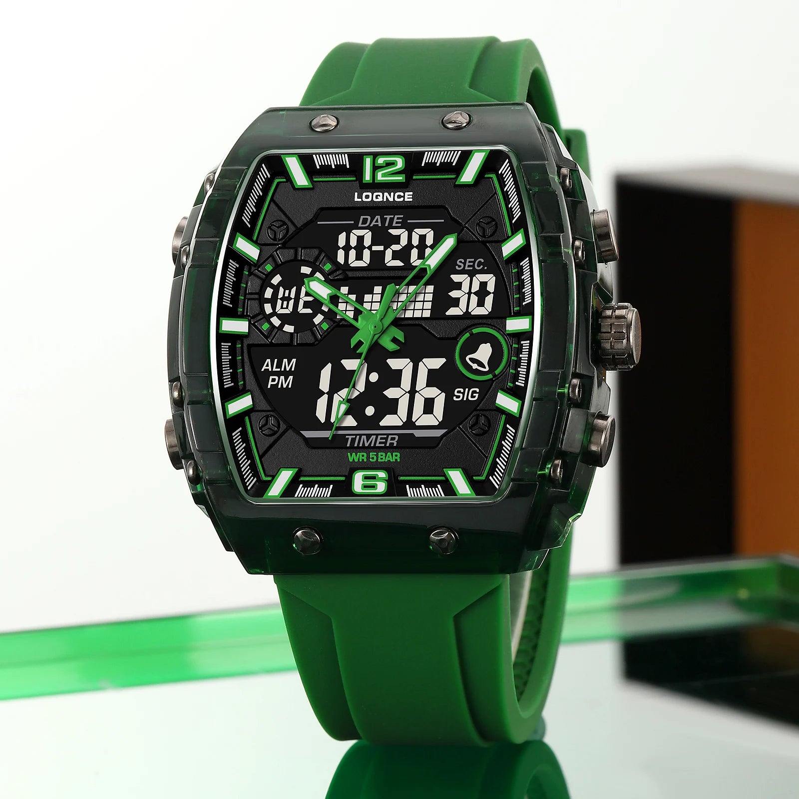 LOQNCE Sports Watches Fashion Men Watches 50m Waterproof Rectangle LED Big Dial Display Digital Watches LED Wristwatches Men