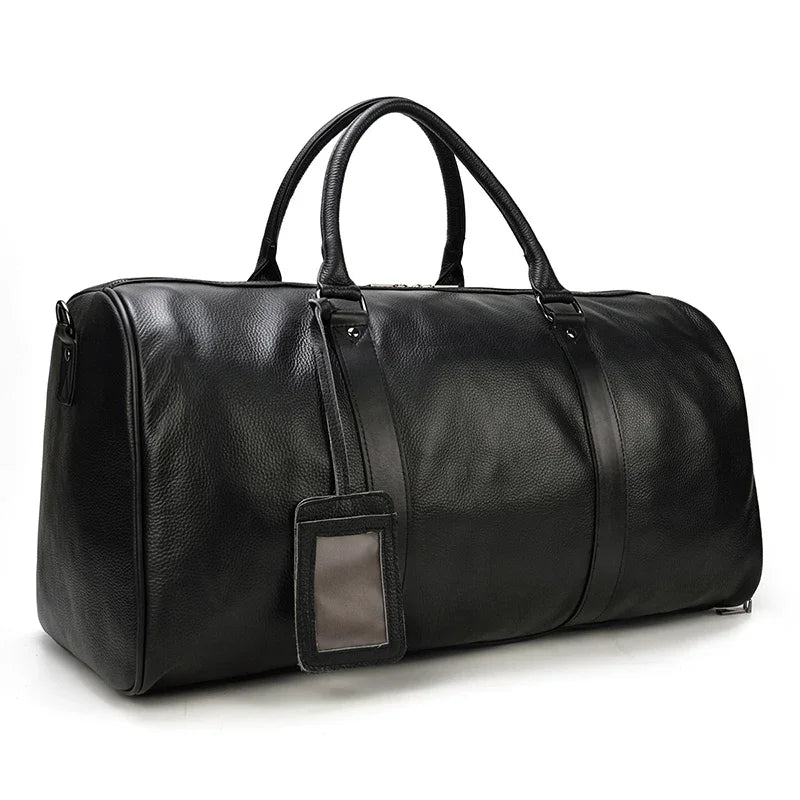 Custom Name Mens Leather Travel Duffle Bag Cow Leather Men's Weekender Bags Real Cowskin Leather Handbags For Travelling Outdoor