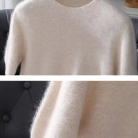 100% Mink Cashmere Knitted Short Sleeved Men's Loose Round Neck Solid Color Half Sleeved Simple T-Shirt Casual Business Cashmere