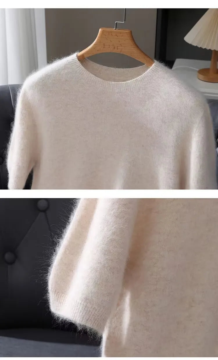 100% Mink Cashmere Knitted Short Sleeved Men's Loose Round Neck Solid Color Half Sleeved Simple T-Shirt Casual Business Cashmere