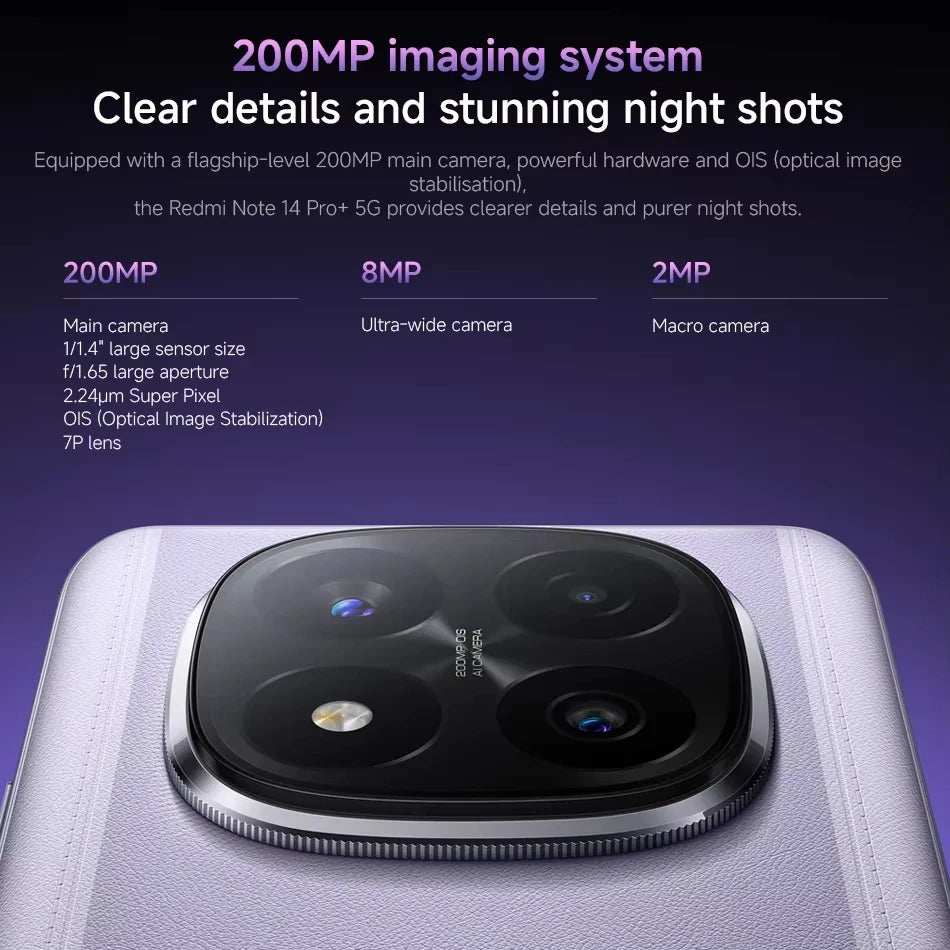 Xiaomi Redmi Note 14 Pro+ 5G Global Version Snapdragon 7s Gen 3 AMOLED 200MP Camera 6.7" 120Hz