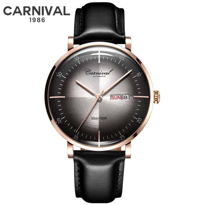 Carnival Brand 3D Curved Dial Luxury Sapphire Automatic Watch for Man Leather MIYIOTA Mechanical Watch Sports Wristwatch Male