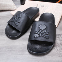 2025 New Arrival Men Genuine Leather Skull Slippers Men's Solid Flat Non-slip Rubber Soles Metal Skull Slides Unisex