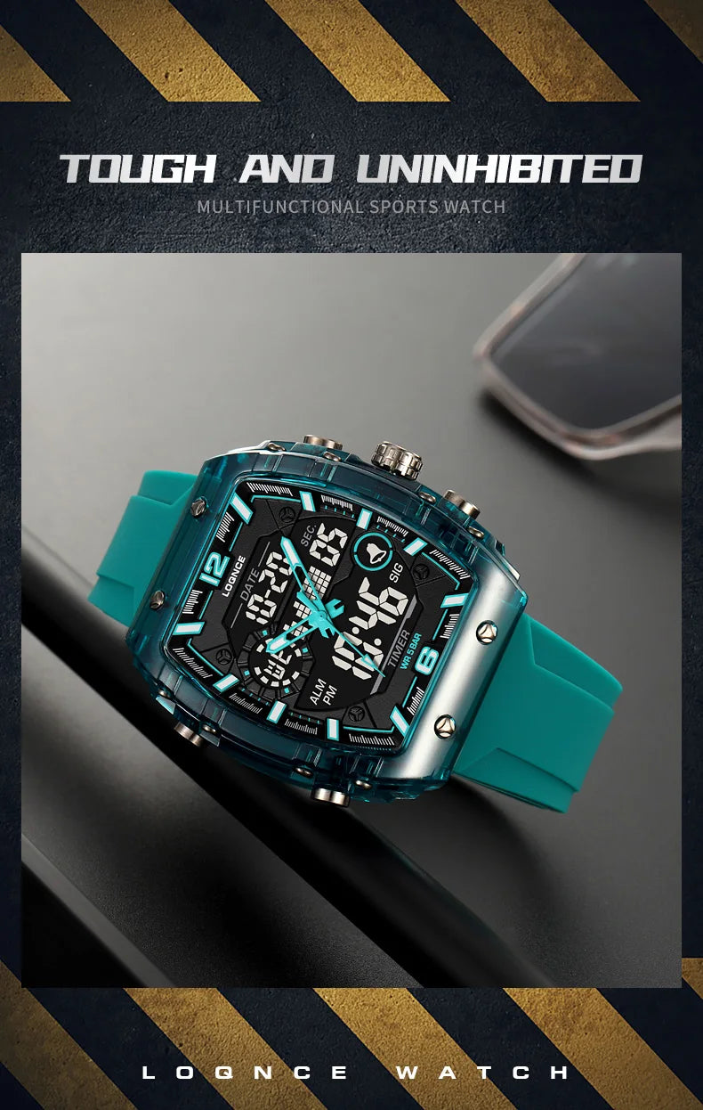 LOQNCE Sports Watches Fashion Men Watches 50m Waterproof Rectangle LED Big Dial Display Digital Watches LED Wristwatches Men