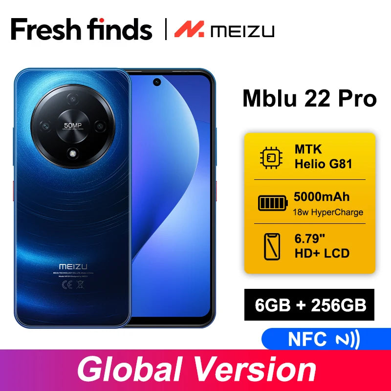 2025 New Global Version Meizu Mblu 22 Pro Smartphone 50MP Main Camera 120Hz 6.79'' LCD 5000mAh Battery 18W Fast ChargerNFC