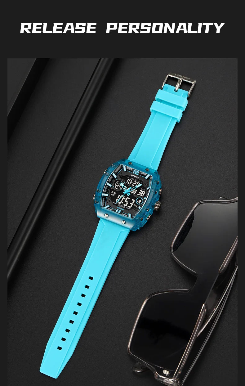 LOQNCE Sports Watches Fashion Men Watches 50m Waterproof Rectangle LED Big Dial Display Digital Watches LED Wristwatches Men