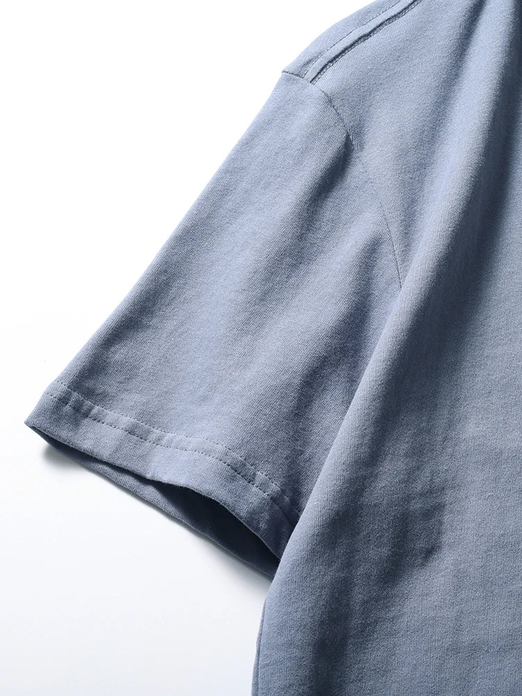 2025 Summer New American Retro Short Sleeve O-neck Solid Color T-shirt Men's Fashion 100% Cotton Washed Casual Terry Cloth Tops