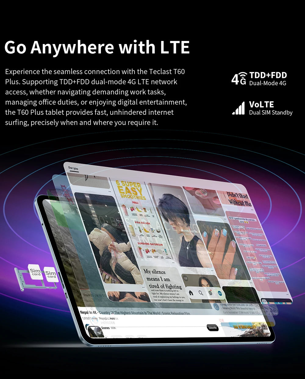 Teclast T60 Plus Tablet 12" 90Hz 2K Display Android 14 MTK G88 Octa-Core Max 16GB RAM 128GB ROM Widevine L1 4G LTE GPS 8000mAh