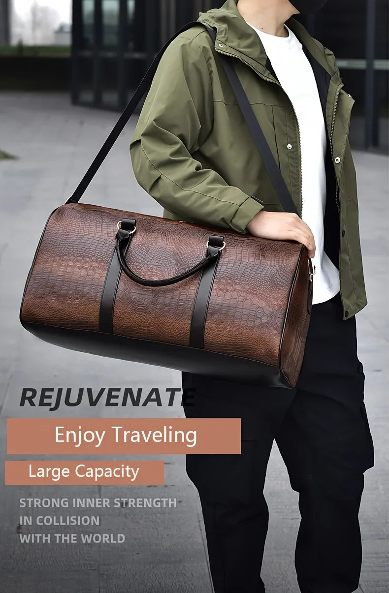 Large Capacity Retro Crocodile-Textured Travel Duffel Bag - Durable Unisex Vacation Luggage,  Versatile Gift for Men & Women