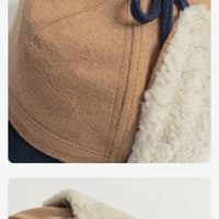 Retro Woolen Color Matching Bomber Hat Men and Women Street Japanese Trend Peaked Cap Plush Thermal Ear Protection Baseball Cap