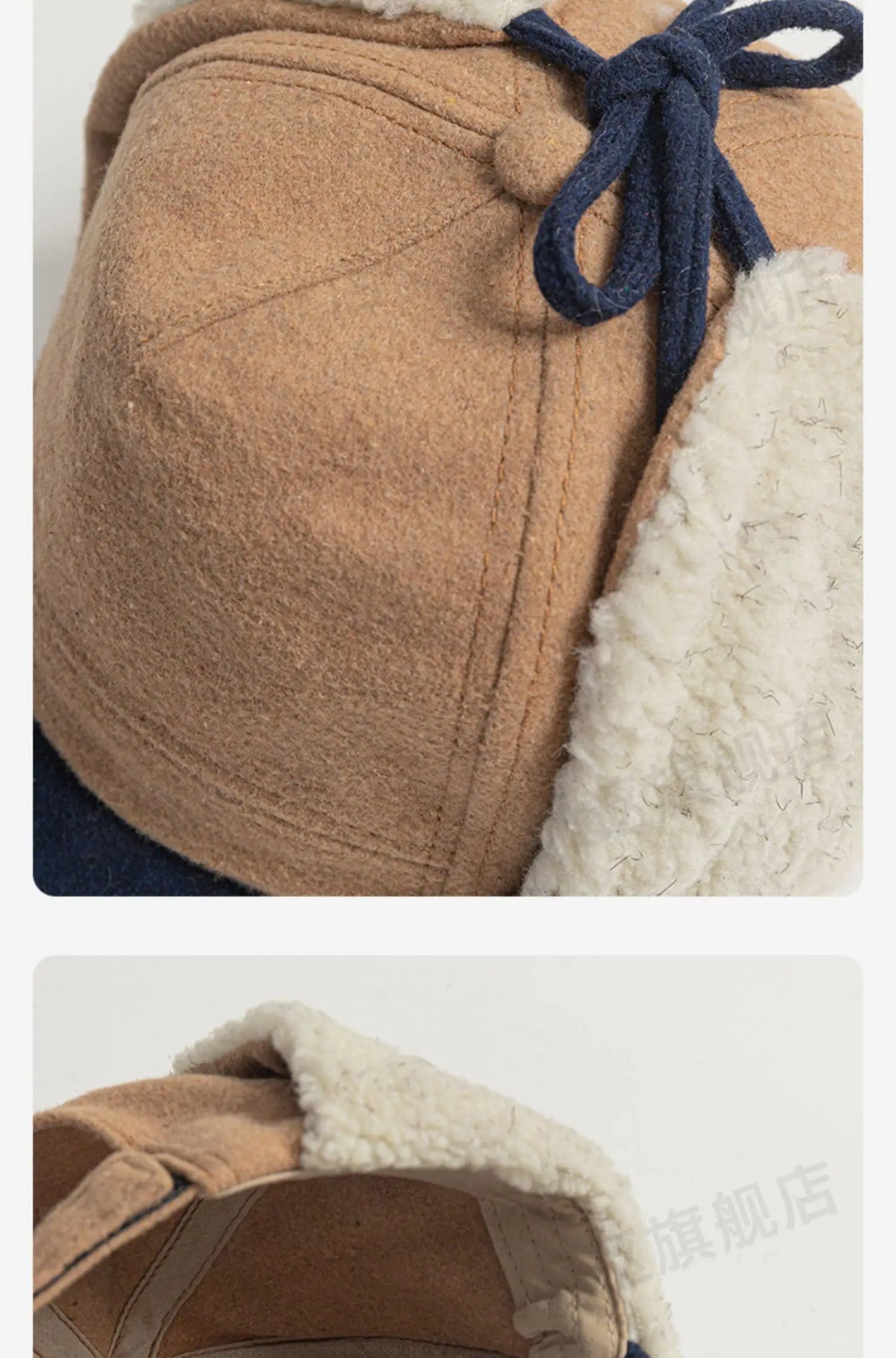 Retro Woolen Color Matching Bomber Hat Men and Women Street Japanese Trend Peaked Cap Plush Thermal Ear Protection Baseball Cap