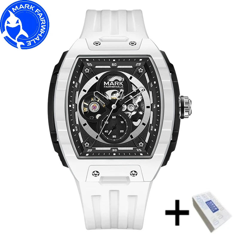 Mark Fairwhale 6014 Brand Rubber Strap Waterproof Luminous Men's Automatic Mechanical Watch Barrel Shape Watches for Men