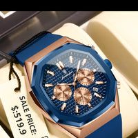 POEDAGAR Business Watch For Men Waterproof Luminous Chronograph Date Man Wristwatch Silicone Strap Quartz Men's Watches Male+Box