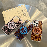 3D Luxury Leopard For Magsafe Grip Tok Phone Case for IPhone 17 16 15 13 Pro Max Wireless Charge Magnetic Stand Holder Cover