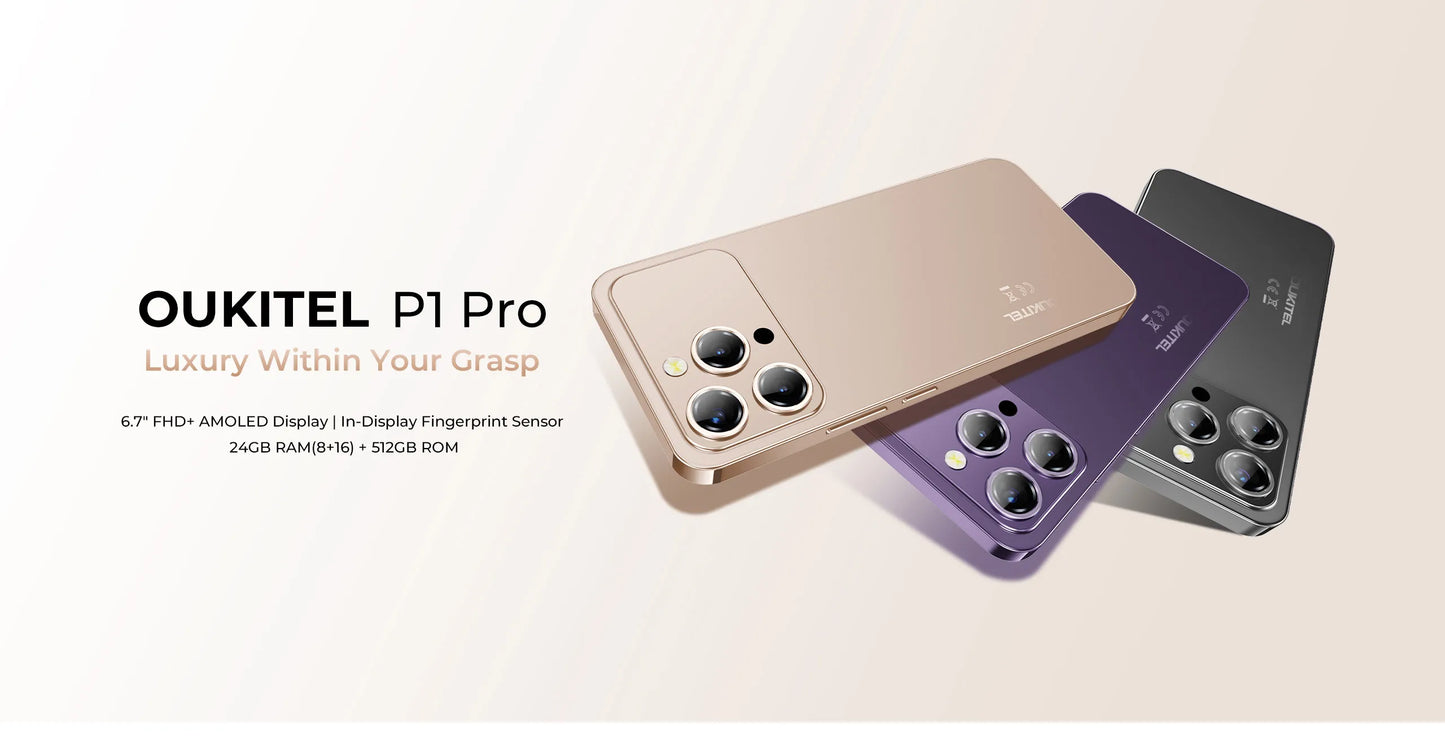 【World Premiere】OUKITEL P1 PRO 6.7-inch FHD+ AMOLED 120Hz, 5150mAh Battery, 8.2mm Ultra-thin Smartphone 8GB+512GB, Android 15