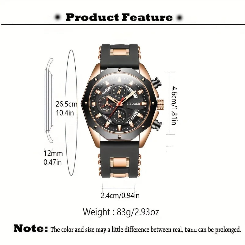 Fashionable And Popular Men'S Business Silicone Sports Watch, High-End Automatic Calendar Large Dial Quartz Wristwatch for Men.