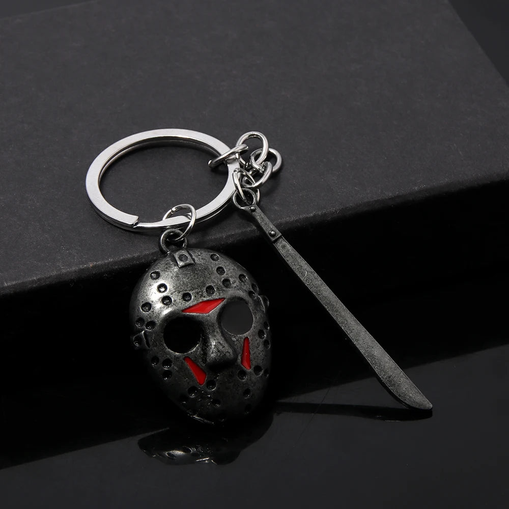 Horror Movie Keychain Jason Hockey Mask Kinfe Metal Keyring For Children Halloween Jewelry Gift