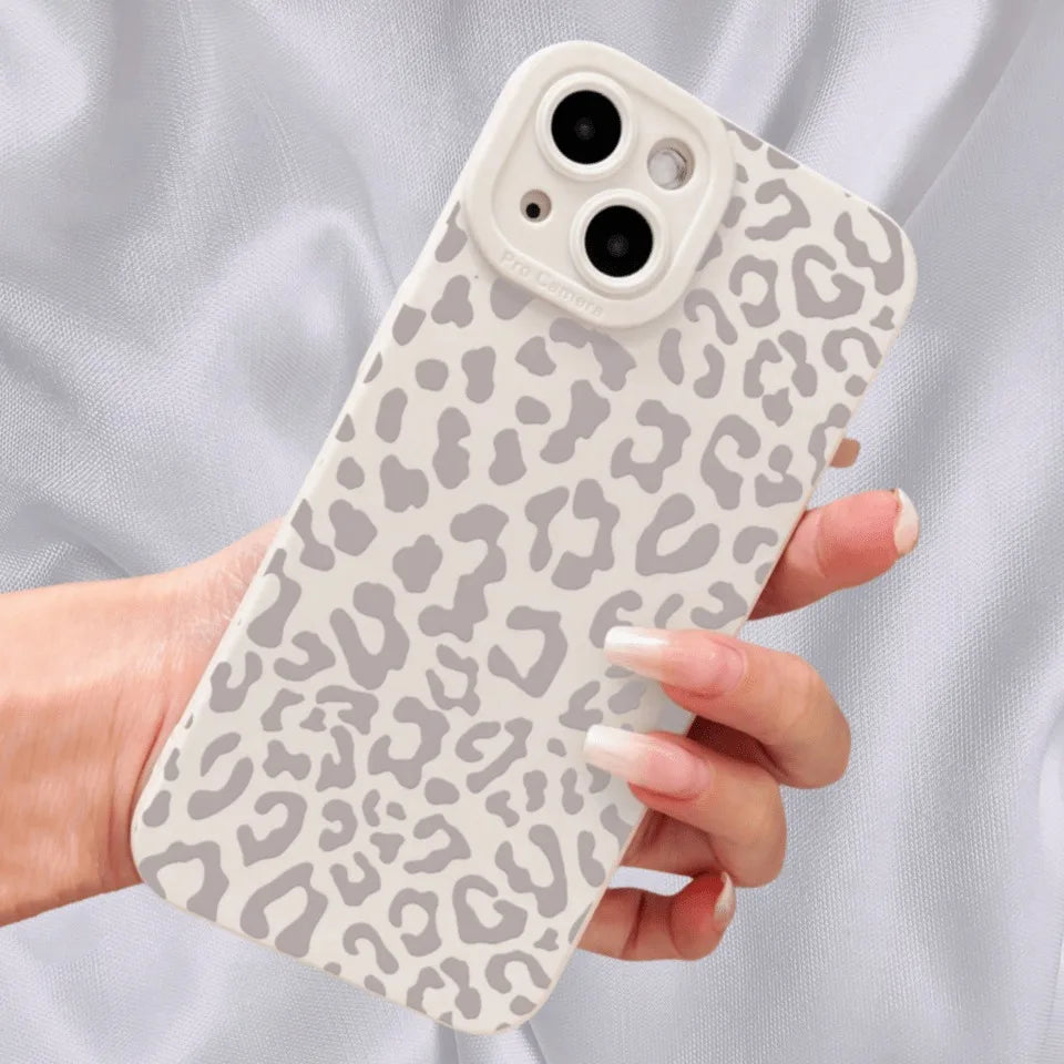 Animal Minimalist Gray Leopard Print Phone Case For iPhone 17 16 15 14 Pro Max 13 12 11 XS X XR 7 8 Plus Shockproof Bumper Cover