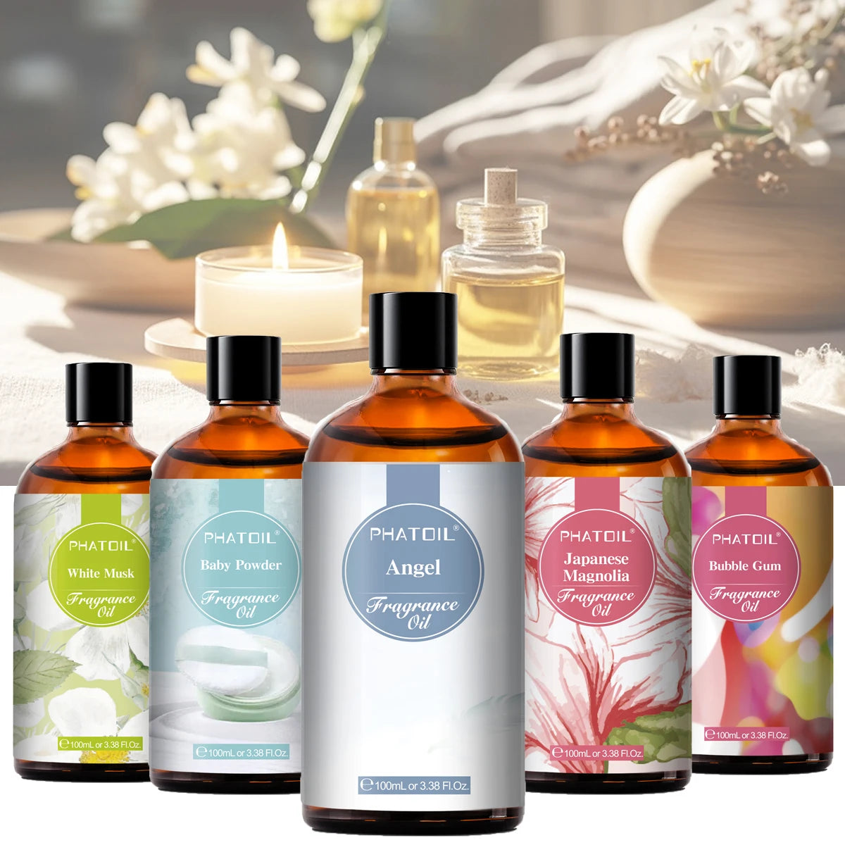 PHATOIL 100ml Aroma Fragrance Oil Fresh Linen Bubble Gum Baby Powder Angel Aromatherapy Essential Oils For Skin Candle Making